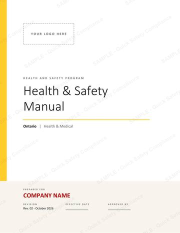 Ontario Health and Medical Safety Manual: Cover page with space for your logo, ready to brand as your own