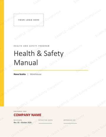 Nova Scotia Warehouse Safety Manual: Cover page with space for your logo, ready to brand as your own