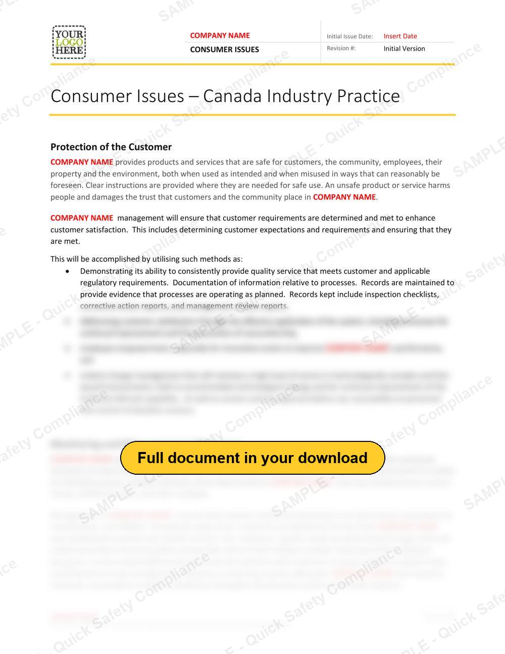 Top of page 1 of the Consumer Issues RAVS - ESG