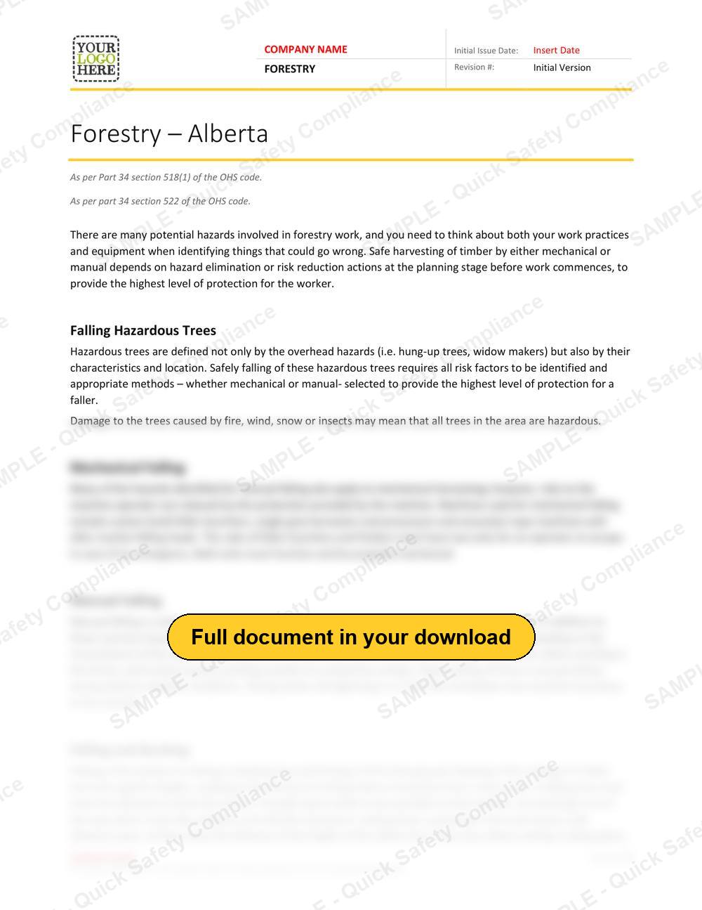 Top of page 1 of the Forestry RAVS - Alberta