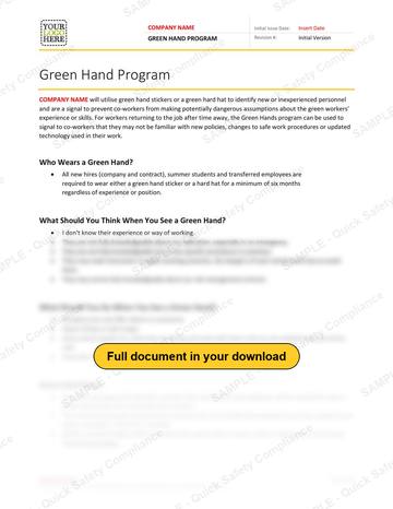 Green Hand Program RAVS - Canada Industry Practice: Green Hand Program - Canada Industry Practice, page 1 of 2