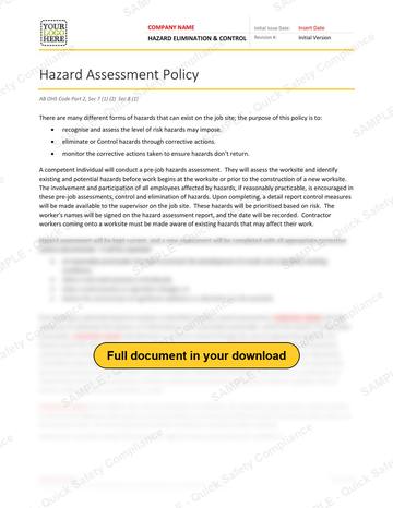 Hazard Assessment Elimination & Control RAVS - Alberta: Hazard Assessment Elimination & Control - Alberta RAVS, page 1 of 6