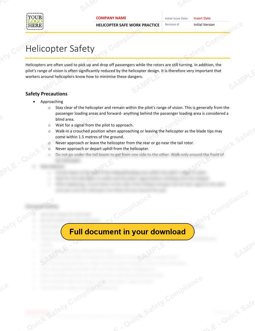 Top of page 1 of the Helicopter Safe Work Practice