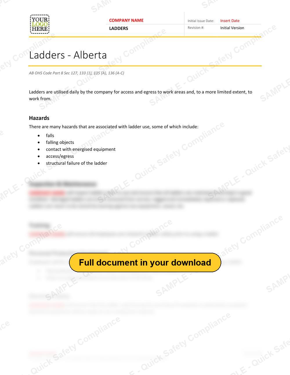 Top of page 1 of the Ladders RAVS - Alberta