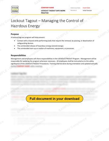 Lockout Tagout Safe Work Practice: Lockout Tagout safe work practice, page 1 of 6