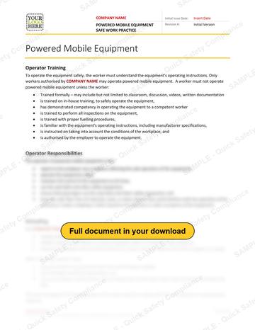 Powered Mobile Equipment Safe Work Practice: Powered Mobile Equipment safe work practice, page 1 of 4