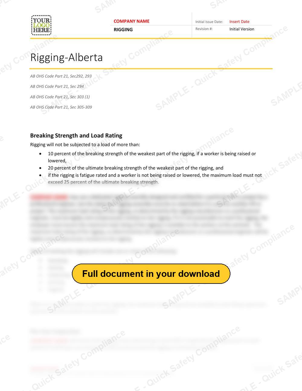 Top of page 1 of the Rigging RAVS - Alberta