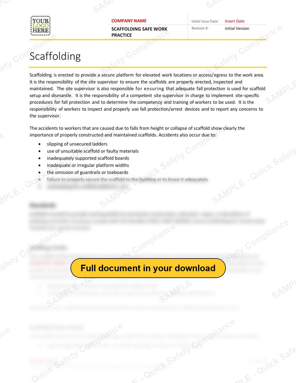 Top of page 1 of the Scaffolding Safe Work Practice