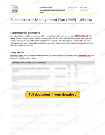 Subcontractor Management Plan RAVS - Alberta: Subcontractor Management Plan - Alberta, page 1 of 3