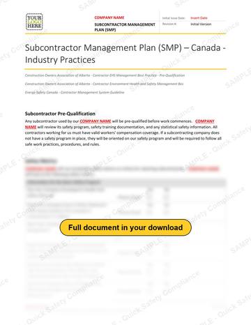 Subcontractor Management Plan RAVS - Canada Industry Practice: Subcontractor Management Plan - Canada Industry Practice, page 1 of 3