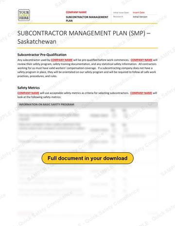 Subcontractor Management Plan RAVS - Saskatchewan: Subcontractor Management Plan - Saskatchewan RAVS, page 1 of 3