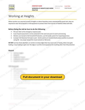 Working at Heights Safe Work Practice: Working at Heights safe work practice, page 1 of 2