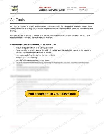 Air Tools Safe Work Practice: Air Tools safe work practice, page 1 of 1