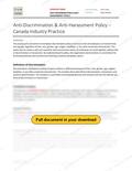 Anti-Discrimination & Anti-Harassment Policy - Canada Industry Practice RAVS, page 1 of 3