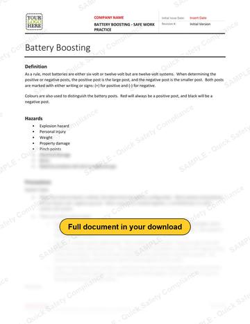 Battery Boosting Safe Work Practice: Battery Boosting safe work practice, page 1 of 2