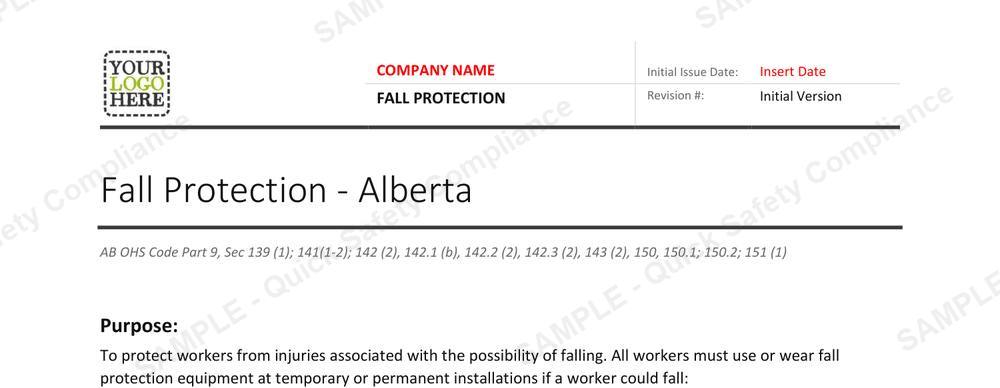 Top of page 1 of Fall Protection RAVS - Alberta, with Northline Contracting Ltd. in place of the COMPANY NAME placeholder