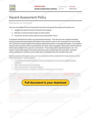 Hazard Assessment Elimination & Control RAVS - Alberta: Hazard Assessment Elimination & Control - Alberta RAVS, page 1 of 6