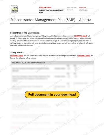 Subcontractor Management Plan RAVS - Alberta: Subcontractor Management Plan - Alberta, page 1 of 3